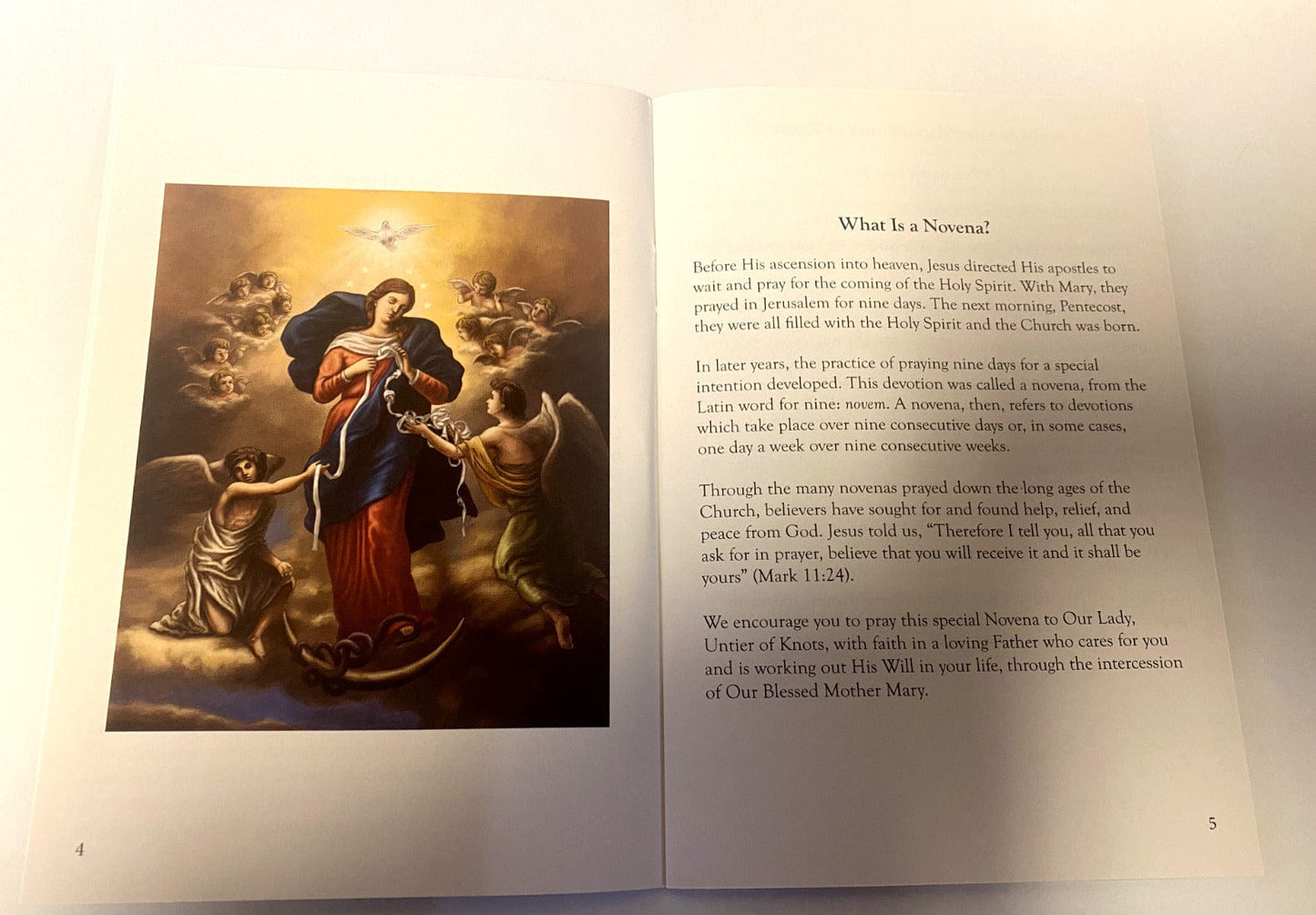 Holy card featuring Our Lady Undoer of Knots prayer from Bob and Penny Lord, Catholic Christian religious collectible card.