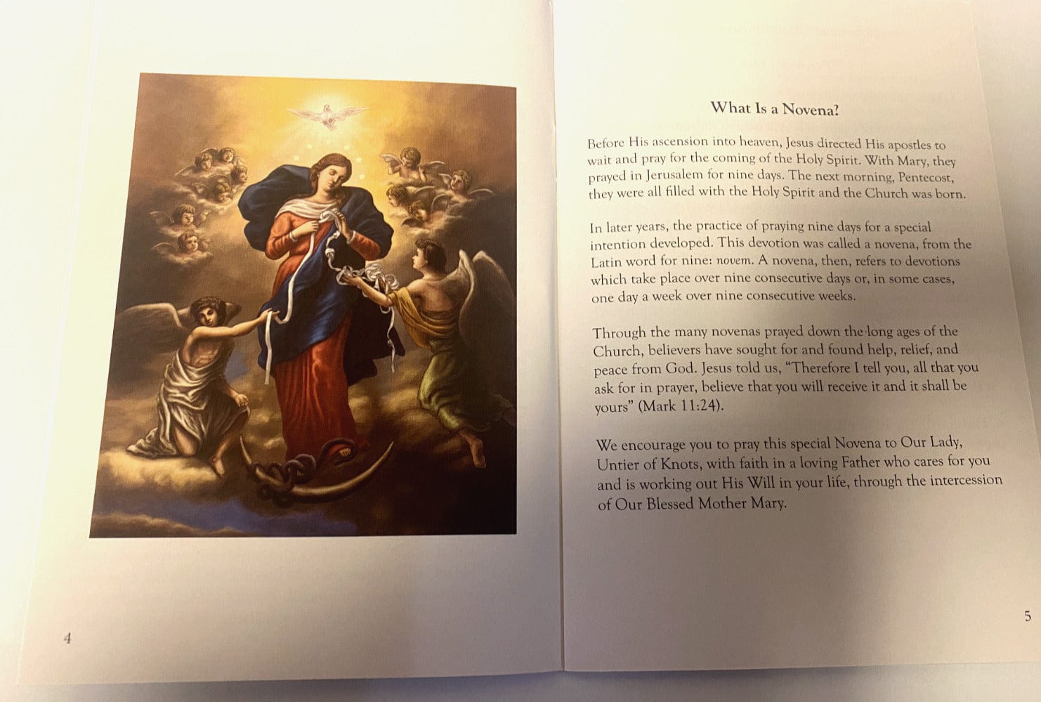 Holy card featuring Our Lady Undoer of Knots prayer with religious imagery, from Bob and Penny Lord's Christian collectibles collection.