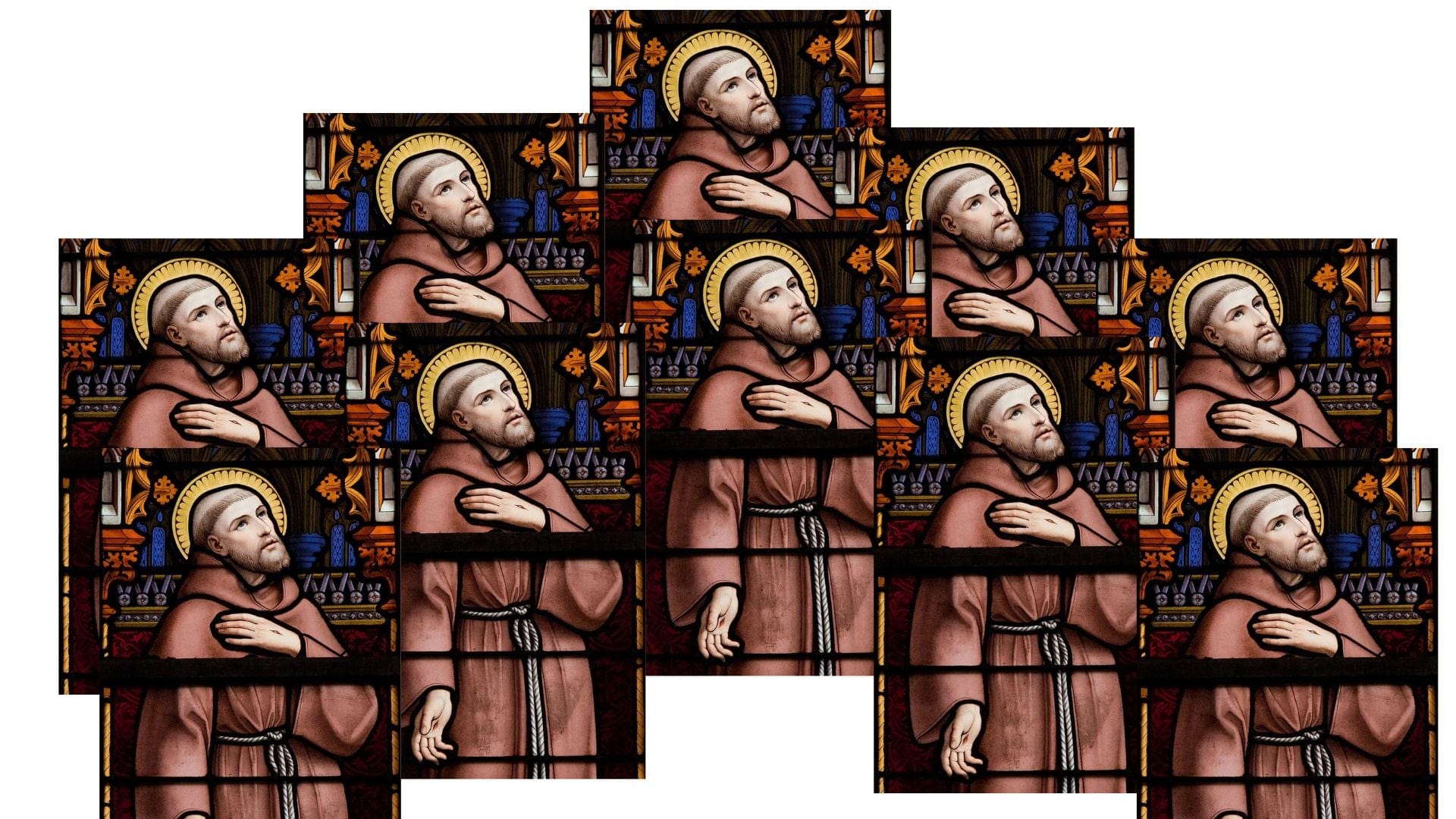 Set of 10 Saint Francis of Assisi prayer cards by Bob and Penny Lord, featuring Christian holy cards with spiritual images and prayers.