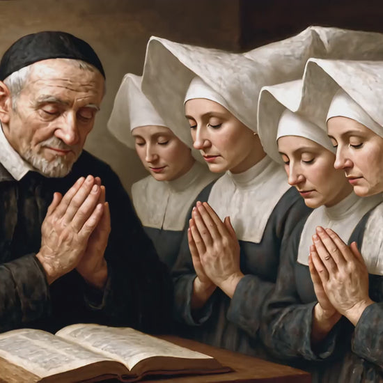 Saint Vincent de Paul praying with the Sisters of Charity