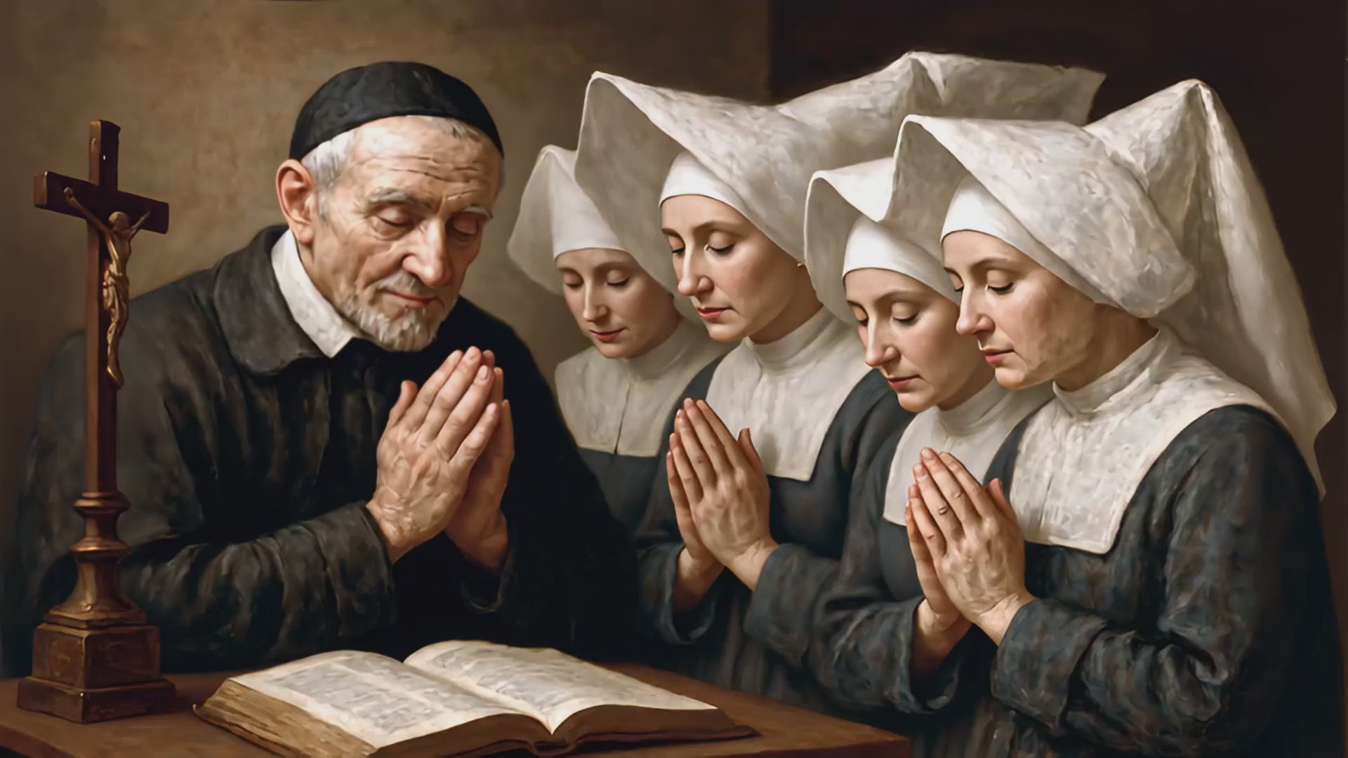 Saint Vincent de Paul praying with the Sisters of Charity