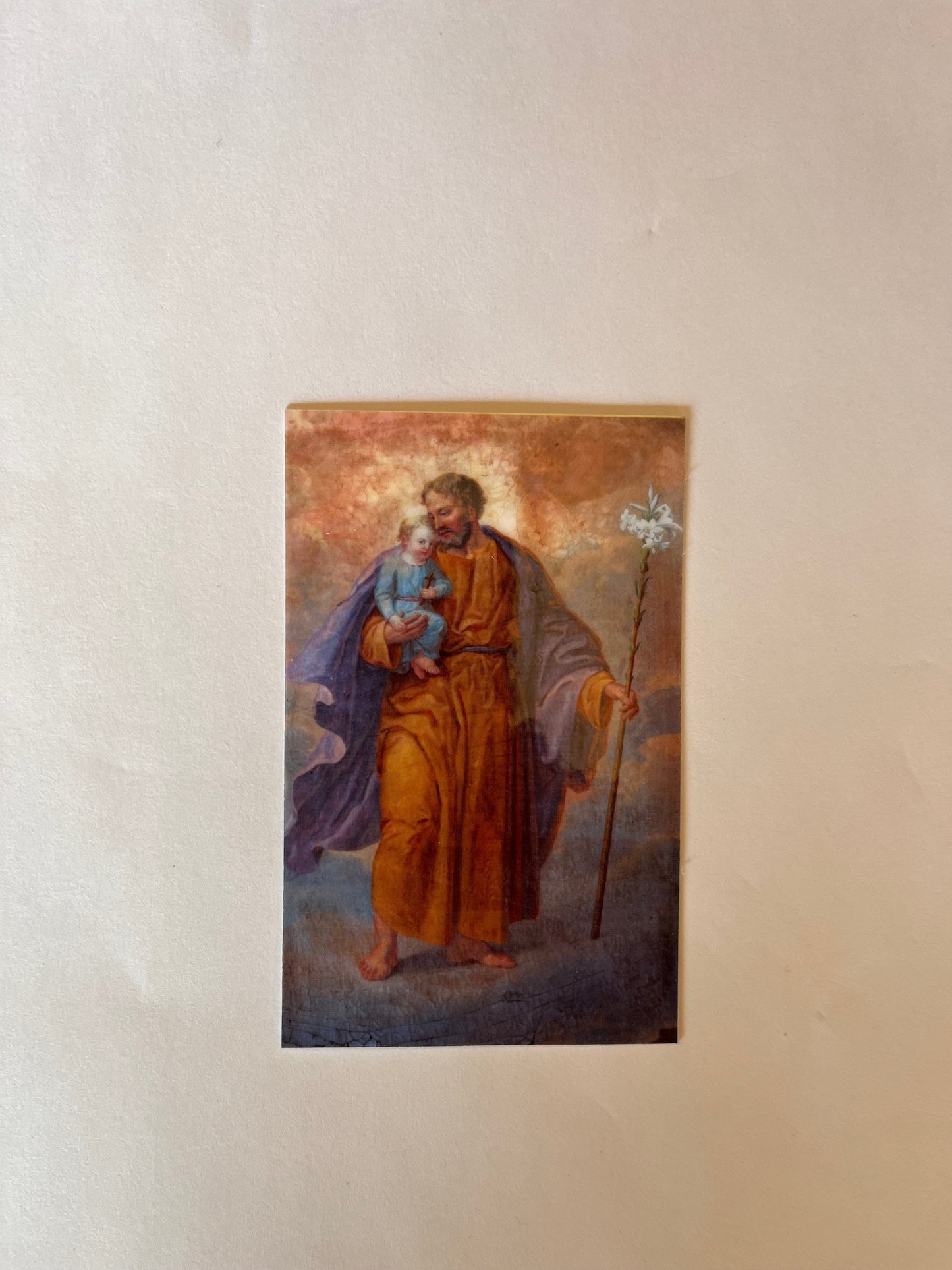 Saint Joseph prayer card by Bob and Penny Lord, featuring religious imagery and text, part of Christian Holy Card collectibles.