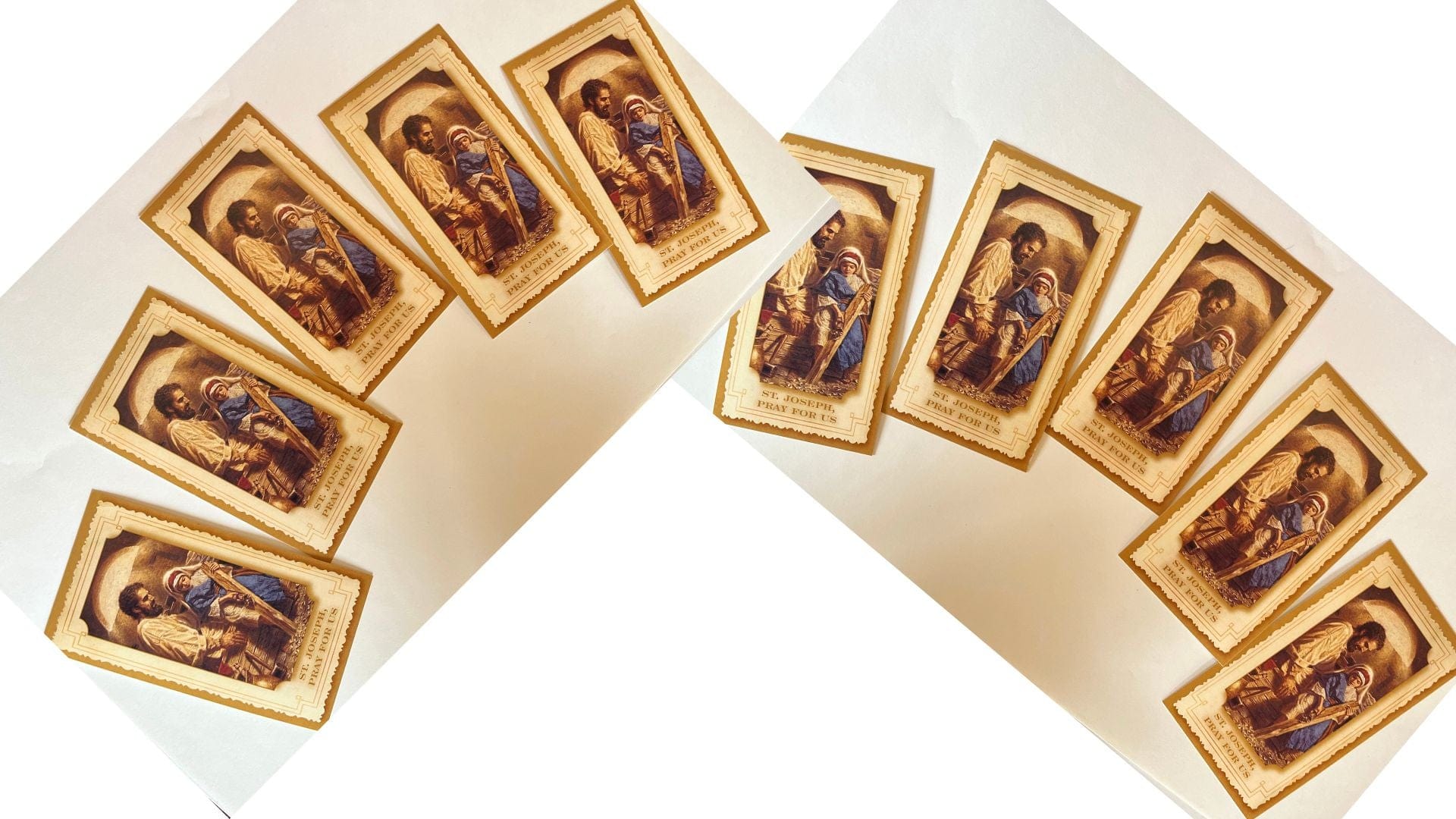 Set of 10 Saint Joseph prayer cards with novena by Bob and Penny Lord, featuring religious artwork and prayer inscriptions.