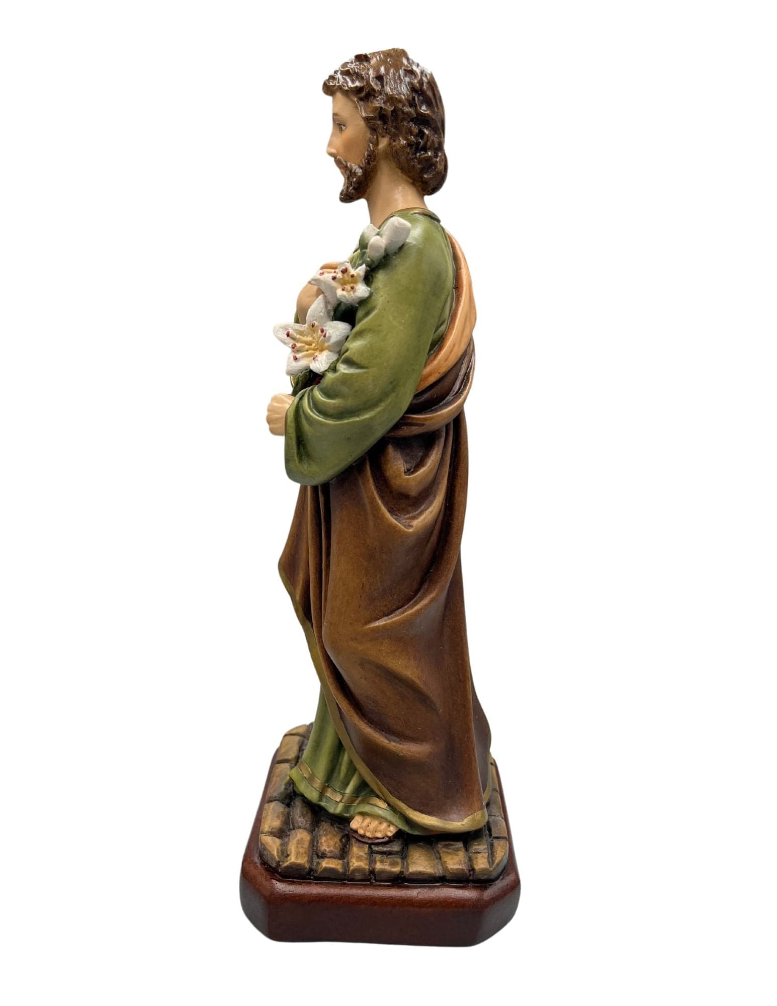 Handcrafted 11-inch Saint Joseph statue by Bob and Penny Lord, featuring detailed craftsmanship and a serene expression.