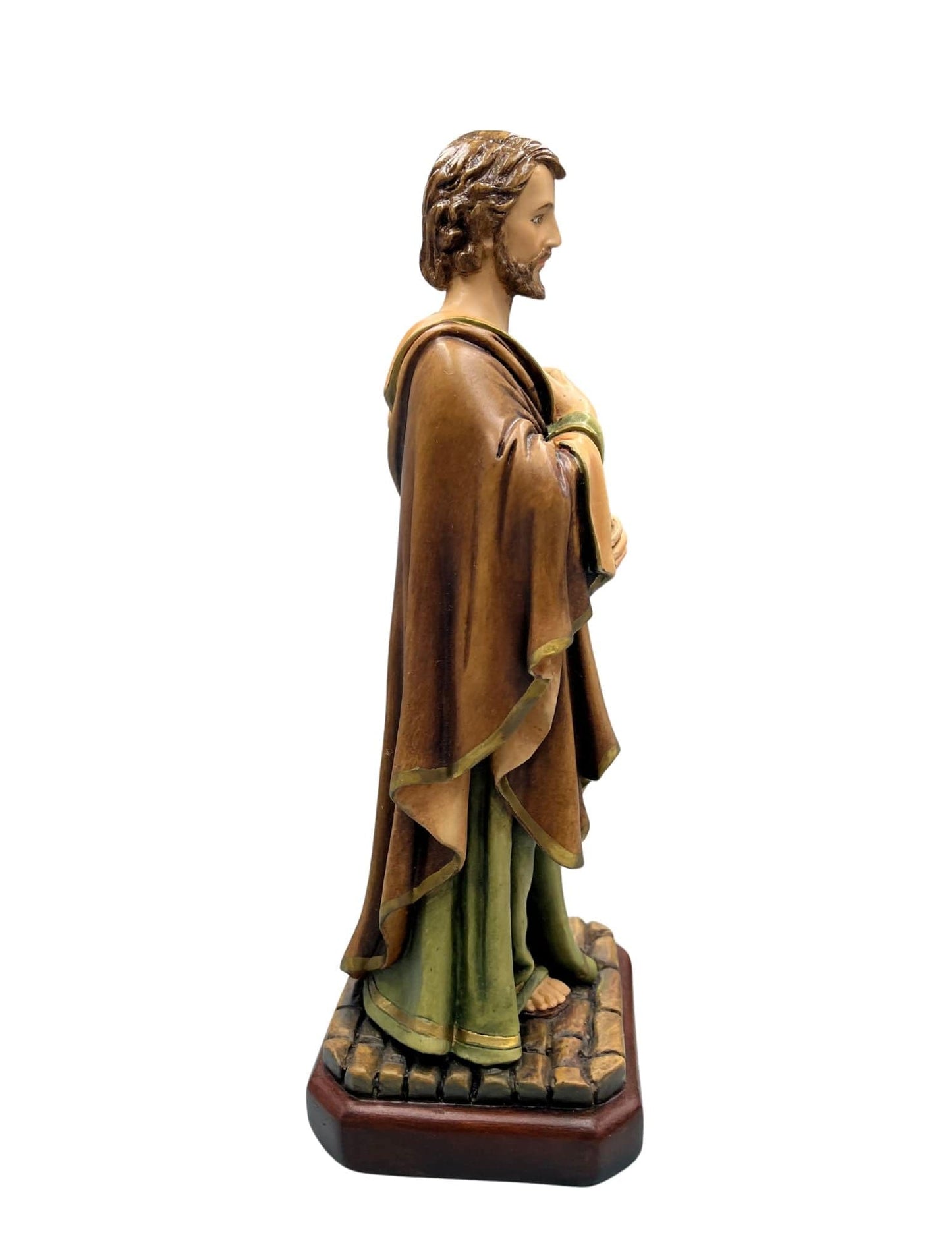 Handmade 11-inch Saint Joseph statue by Bob and Penny Lord, featuring detailed craftsmanship, ideal for religious display in Colombia