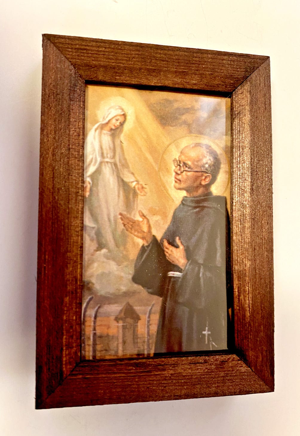 Small framed picture of Saint Maximilian Kolbe, religious Christian print by Bob and Penny Lord, from Japan.