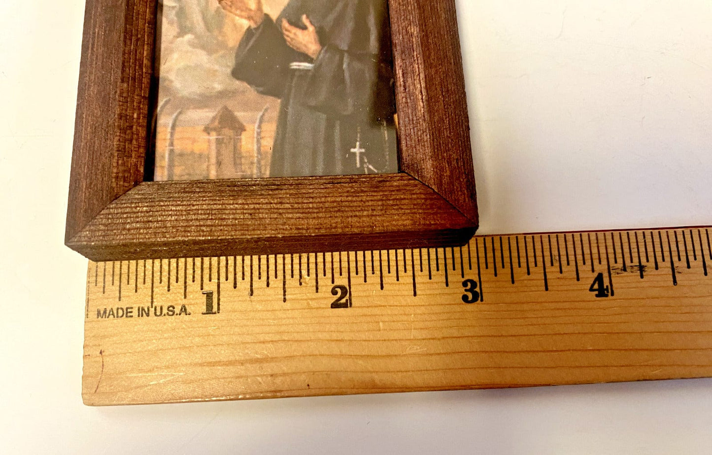 Small framed picture of Saint Maximilian Kolbe, a religious collectible print from Japan by Bob and Penny Lord.