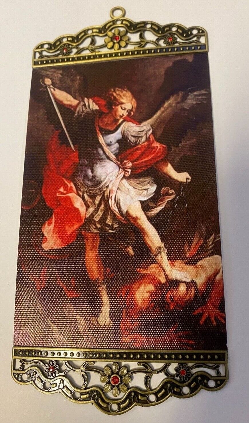 Colorful canvas art prints featuring St. Michael, Holy Family, Padre Pio, and Our Lady of Guadalupe by Bob and Penny Lord.