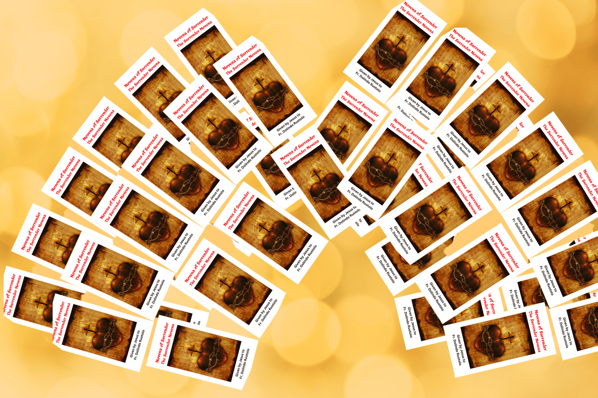 Set of 50 prayer cards featuring the Surrender Novena from Bob and Penny Lord Ministry, designed for prayer and reflection.