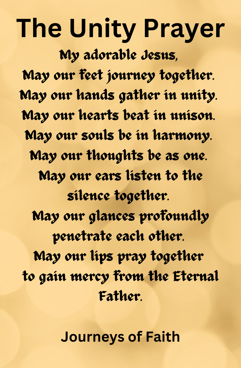 Laminated Unity Prayer Card from Bob and Penny Lord Ministry featuring a religious prayer design on high-quality cardstock.