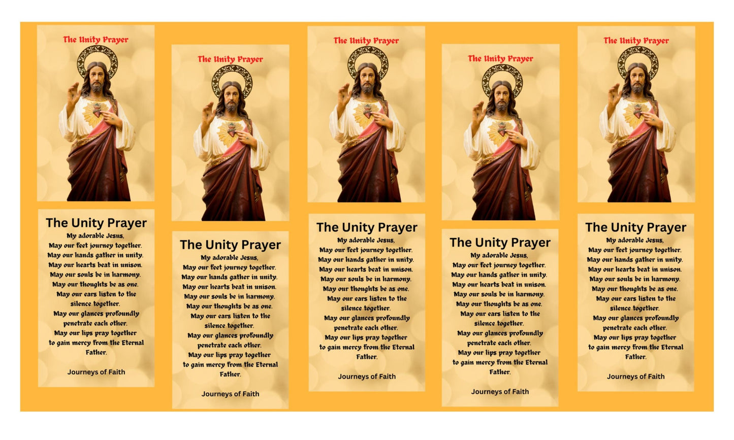 Set of five laminated Unity Prayer Cards by Bob and Penny Lord Ministry, featuring inspiring prayer designs.