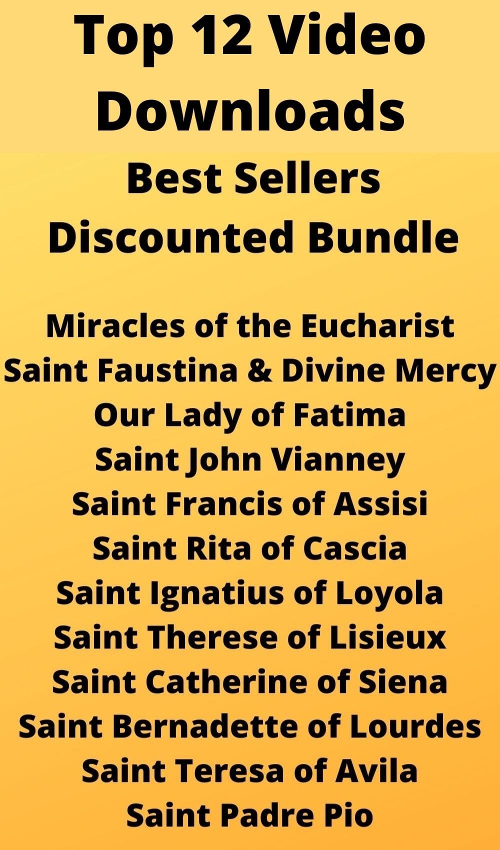 Thumbnail image of the 12 Catholic Saints video bundle MP4 downloads by Bob and Penny Lord Ministry.