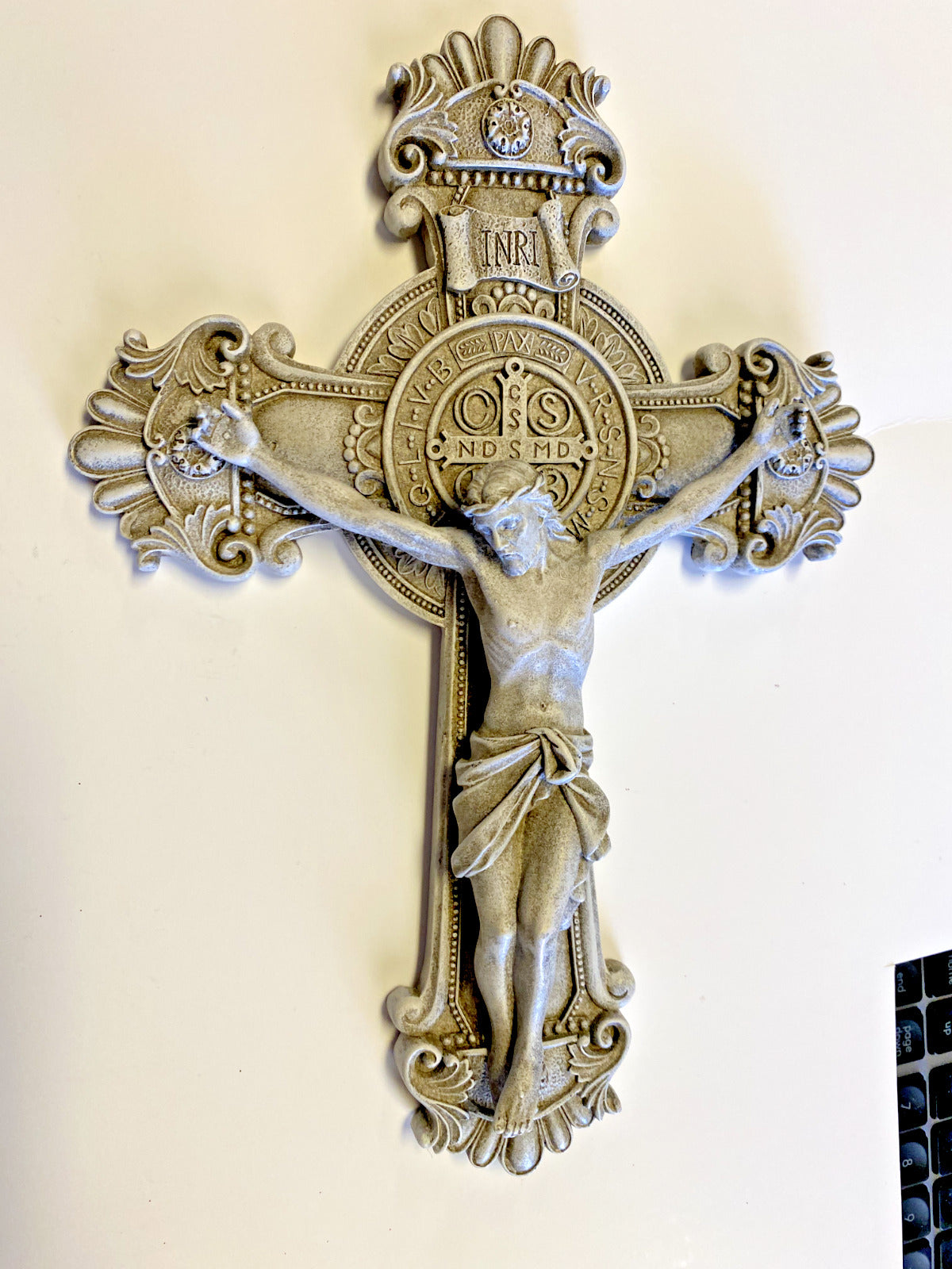 Saint Benedict 10.50" Stone Crucifix,  New - Bob and Penny Lord