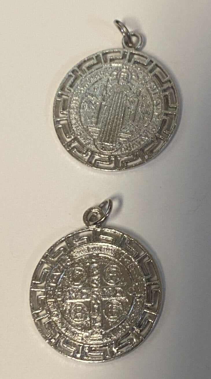 Saint Benedict Laser Image, Silver tone Medal 1" Diam., New, #4 - Bob and Penny Lord