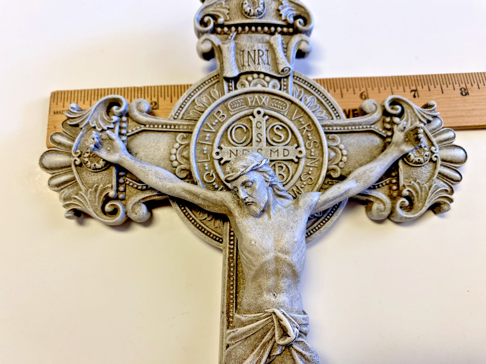 Saint Benedict 10.50" Stone Crucifix,  New - Bob and Penny Lord