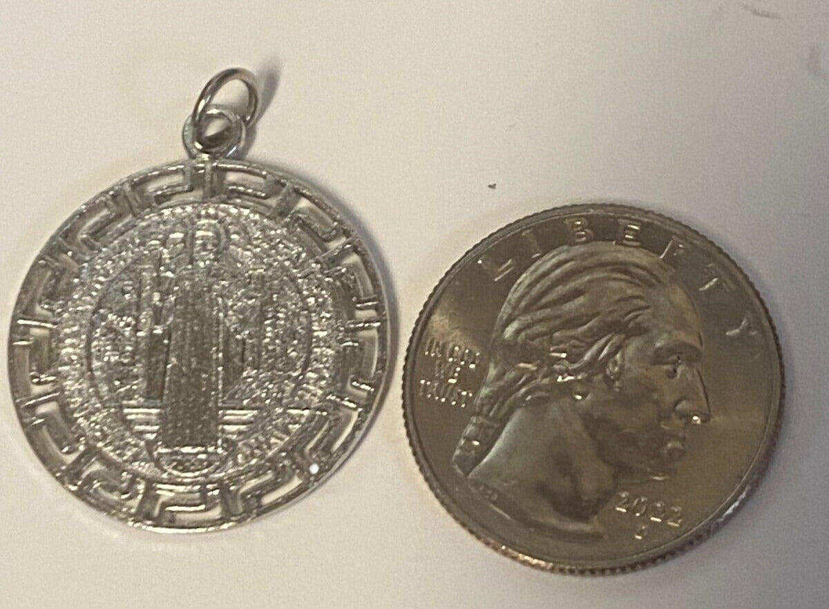 Saint Benedict Laser Image, Silver tone Medal 1" Diam., New, #4 - Bob and Penny Lord