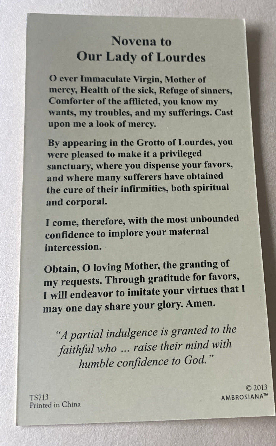 Our Lady of Lourdes Prayer Card, New - Bob and Penny Lord