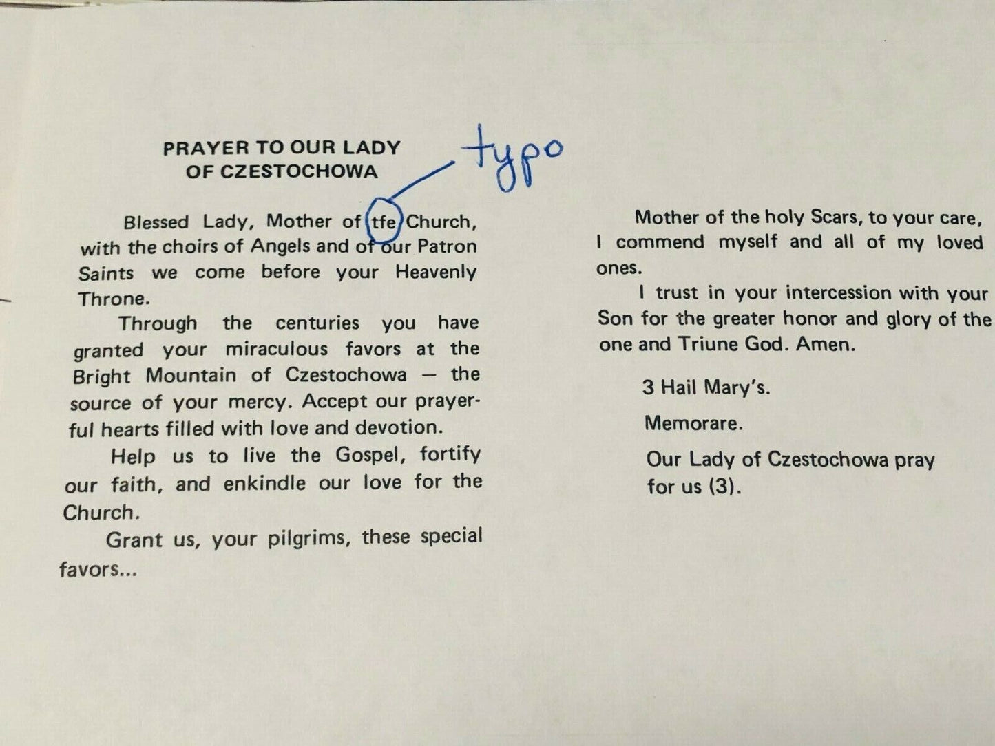 Our Lady of Czestochowa (Folder Style) Prayer Card, New - Bob and Penny Lord