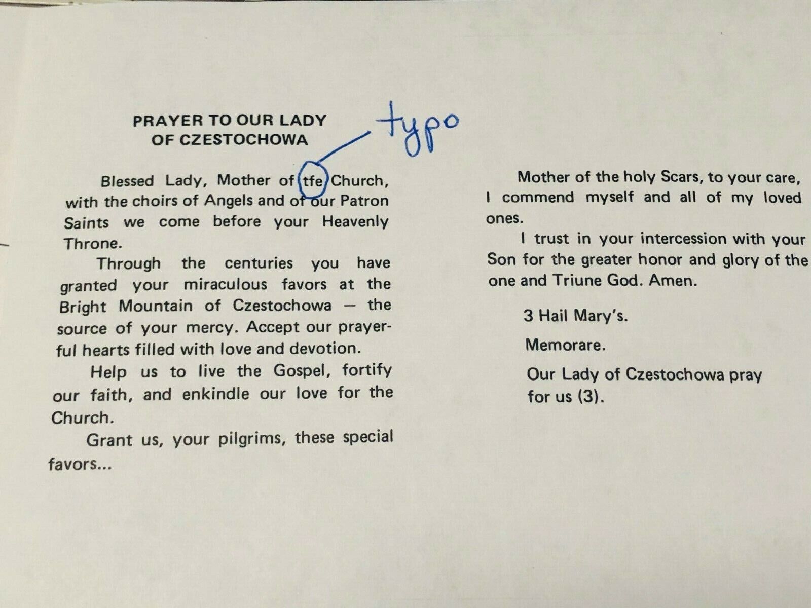 Our Lady of Czestochowa (Folder Style) Prayer Card, New - Bob and Penny Lord