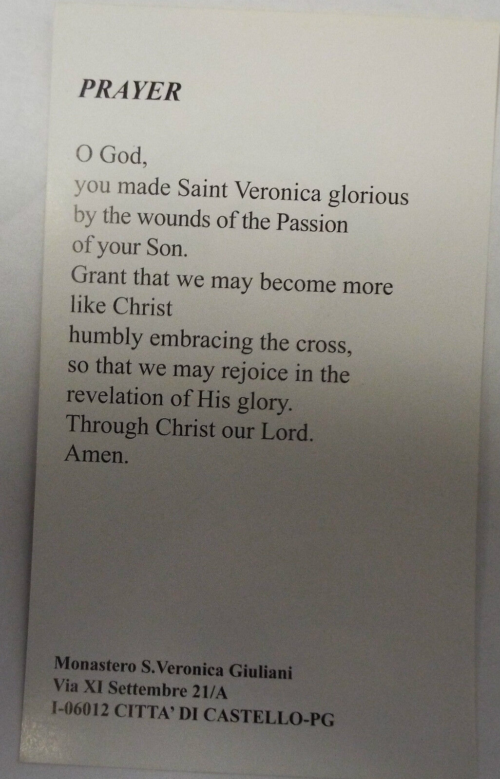 Saint Veronica Giuliani Prayer Card, New from Italy - Bob and Penny Lord