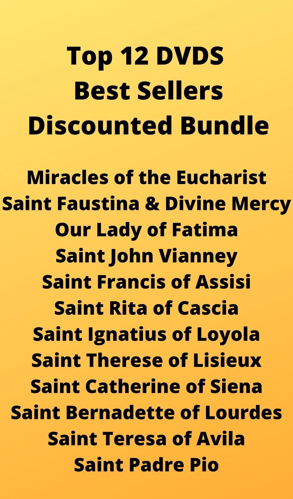 Collection of 12 DVD best sellers by Bob and Penny Lord Ministry, featuring inspirational religious content and vibrant cover art.