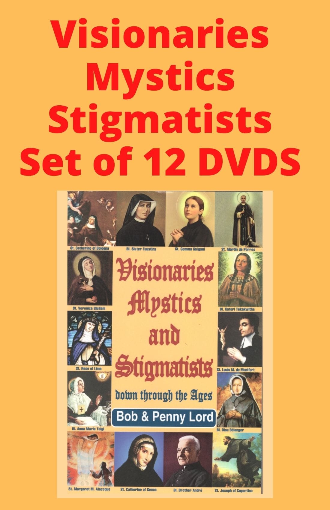DVD bundle of AAA Visionaries Mystics and Stigmatists by Bob and Penny Lord, featuring spiritual documentaries and imagery.