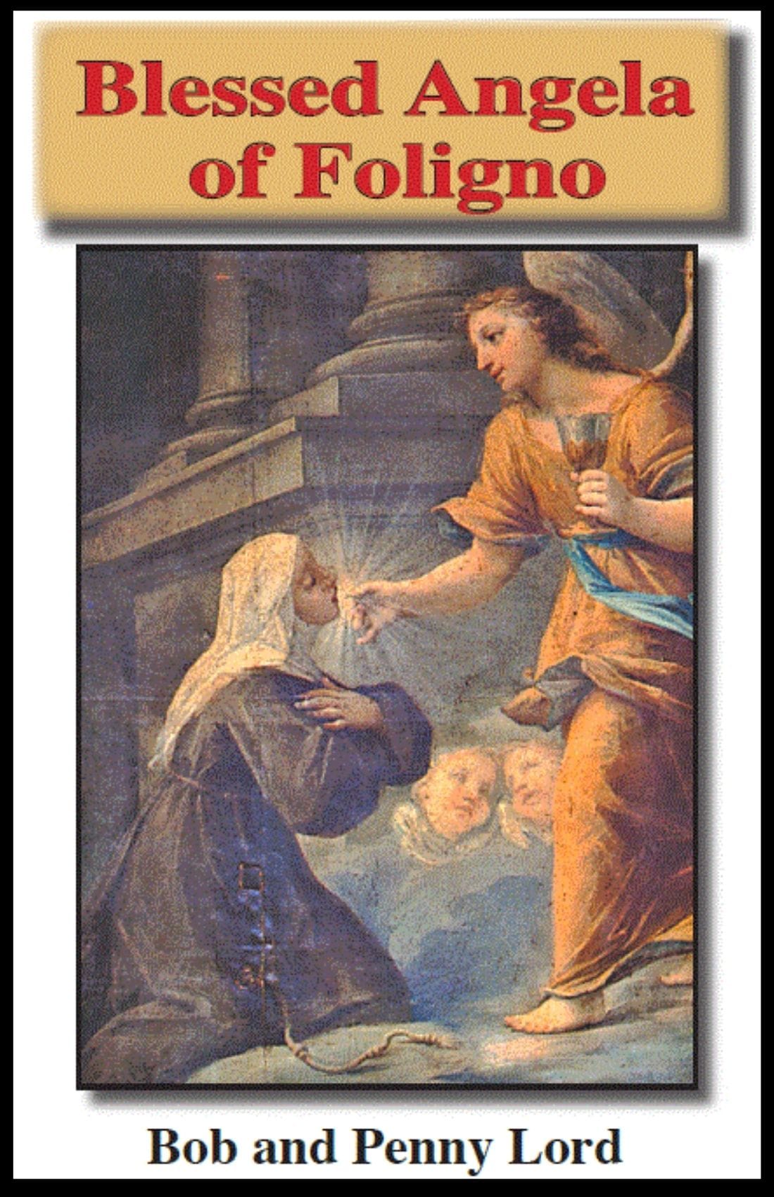 Blessed Angela Minibook by Bob and Penny Lord showing the cover with religious artwork and title in a compact size.