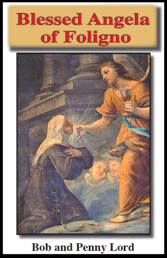 Blessed Angela Minibook by Bob and Penny Lord showing the cover with religious artwork and title in a compact size.