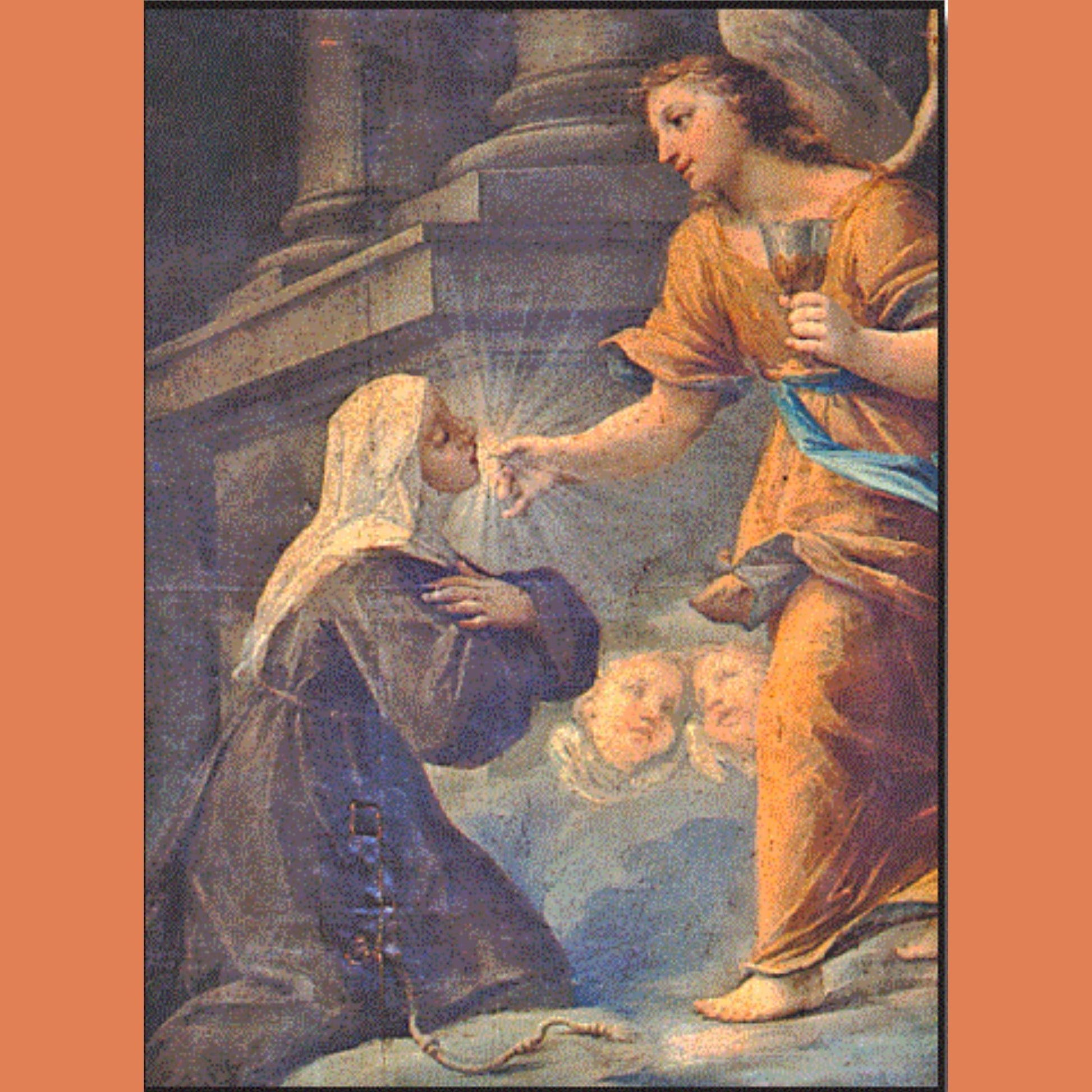 Blessed Angela of Foligno DVD by Bob and Penny Lord Ministry showing the DVD case with religious artwork and title.