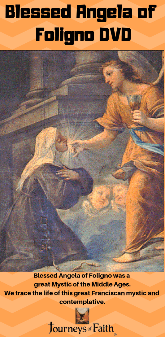 Blessed Angela of Foligno DVD by Bob and Penny Lord Ministry showing the DVD case with religious artwork and title.