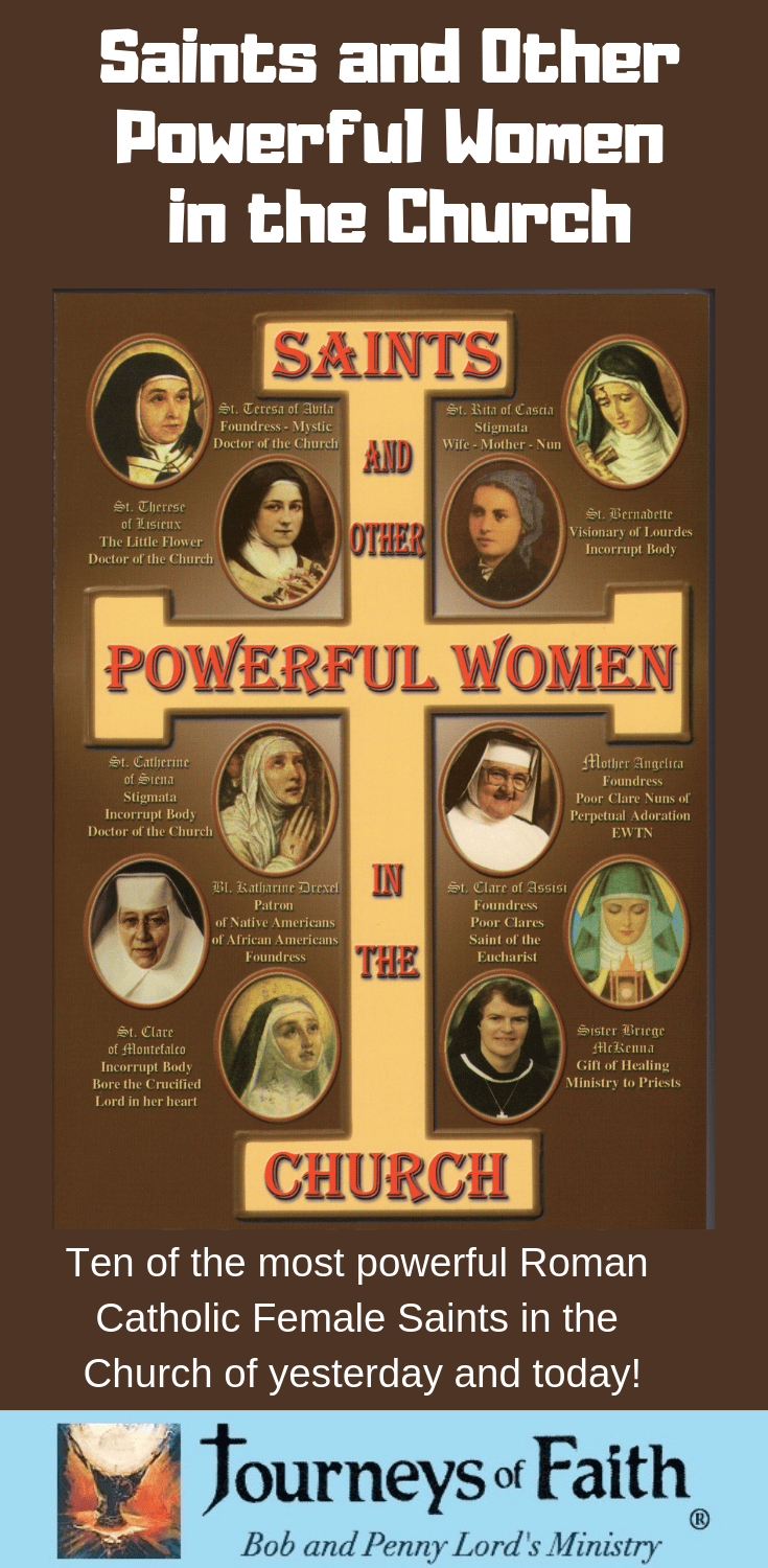 Set of nine books on saints and powerful women in the church by Bob and Penny Lord, featuring religious titles and cover images.