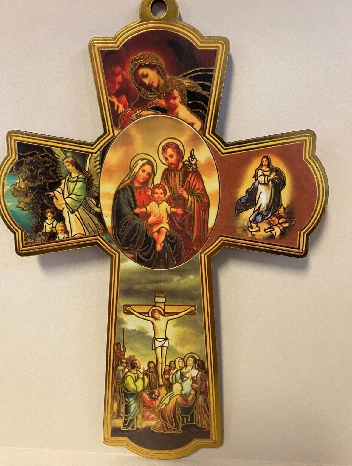 Colorful Heaven Wood Cross decorative collectible, 7.75 inches tall, Christian Brand, featuring vibrant painted design for home display.