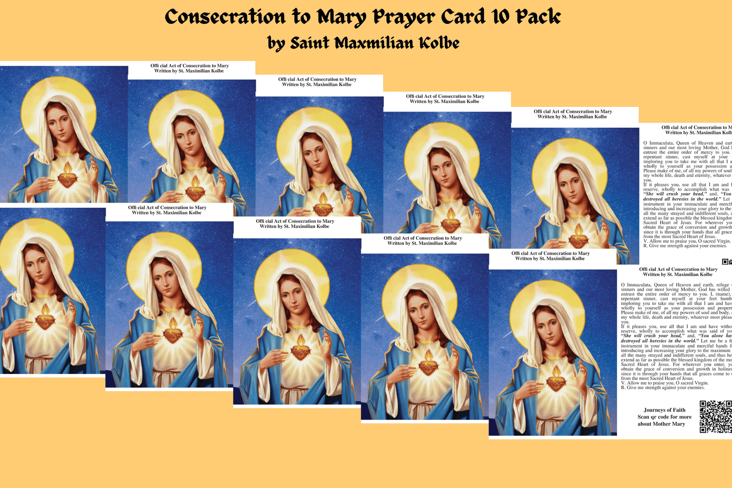 Set of 10 Mary Mother of Jesus prayer cards by Bob and Penny Lord Ministry featuring religious images and prayers.