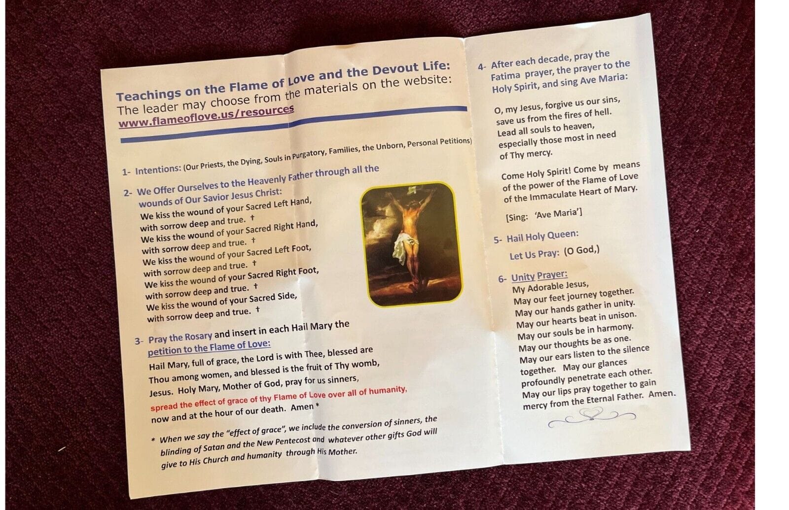 Set of three Flame of Love Holy Hour trifold cards by Bob and Penny Lord, featuring religious imagery and Christian spirituality design.