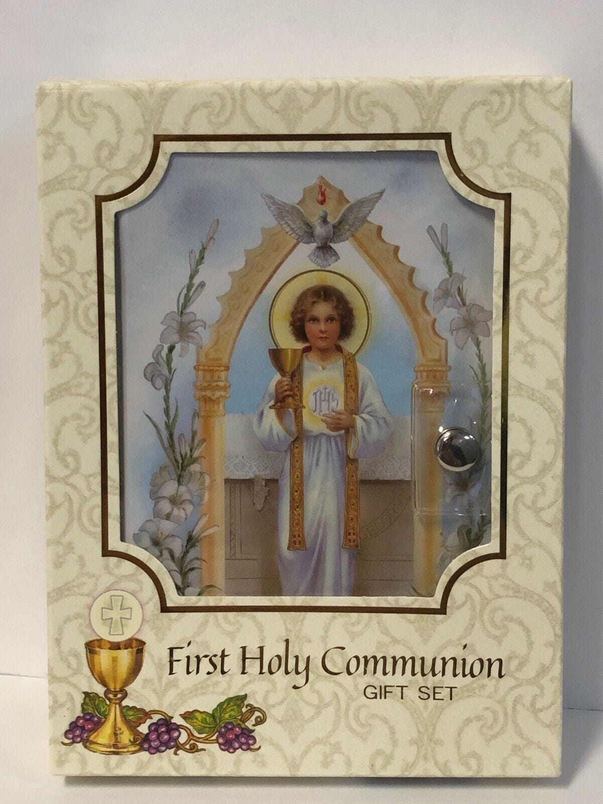 Girl's First Holy Communion wallet gift set by Bob and Penny Lord, including five religious-themed Christian collectibles.