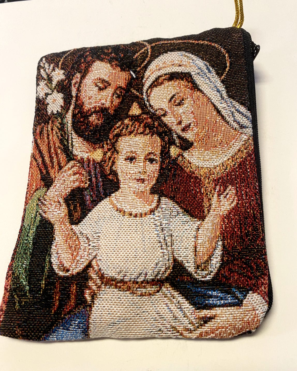 Holy Family 6-inch zip pouch, unbranded women's handbag featuring a compact design with a zipper closure and detailed religious imagery.