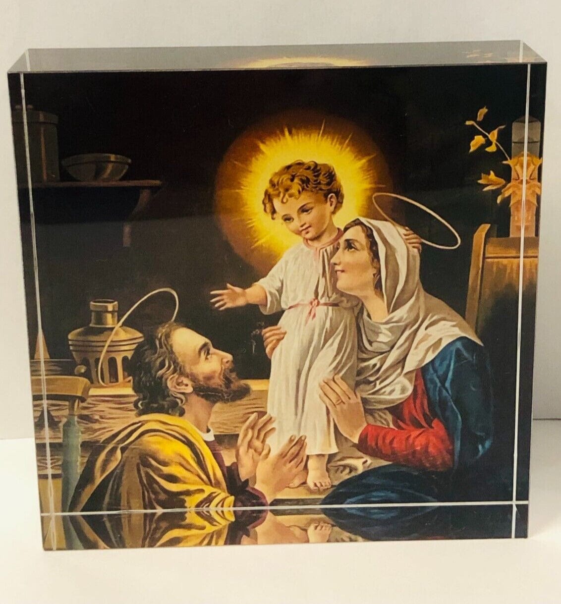 Holy Family acrylic image block by Bob and Penny Lord, Christian religious collectible featuring a detailed depiction of the Holy Family.