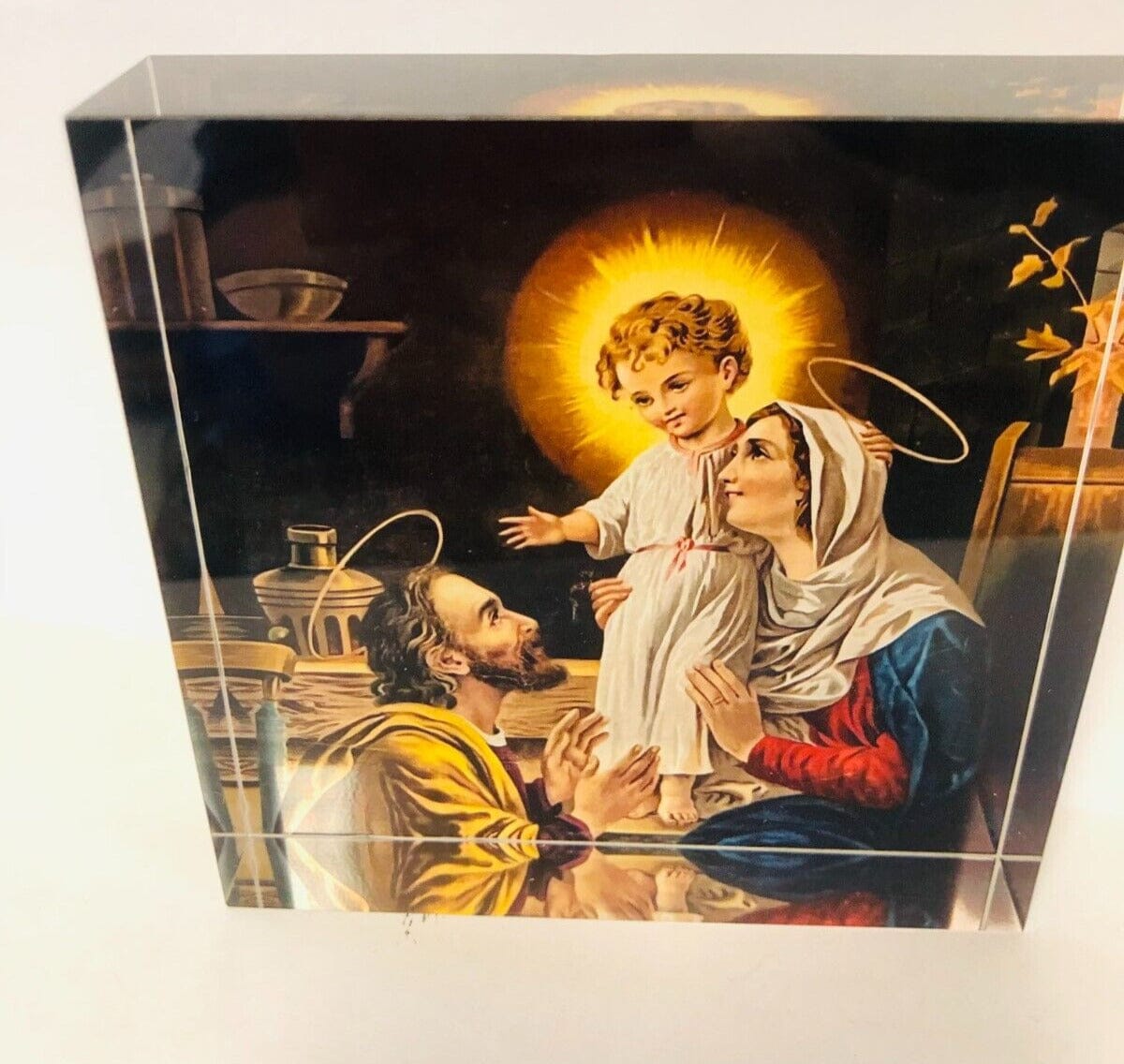 Holy Family acrylic image block by Bob and Penny Lord, Christian religious collectible featuring the Holy Family in vibrant detail.