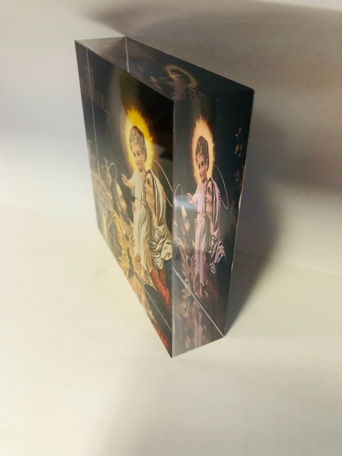 Holy Family acrylic image block featuring Christian religious artwork by Bob and Penny Lord, suitable for Christian collectibles display.