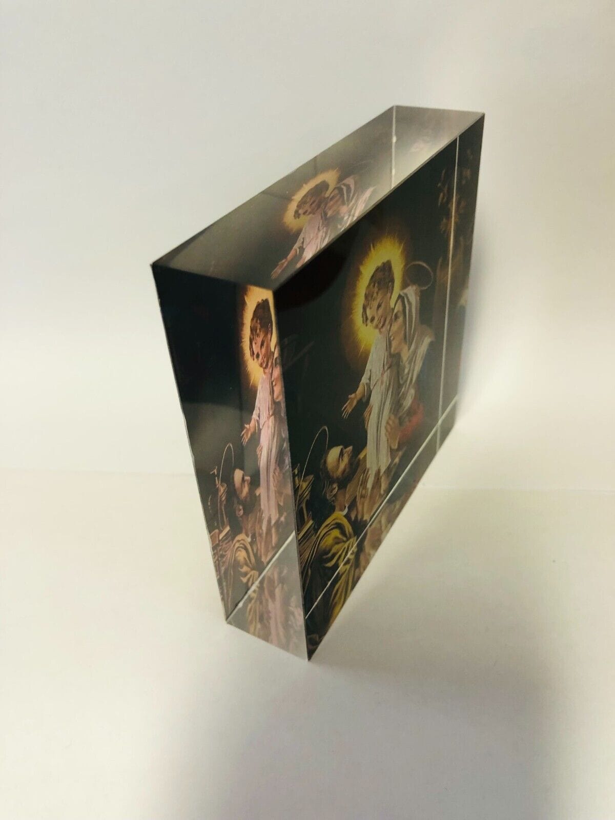 Holy Family acrylic image block collectible by Bob and Penny Lord, featuring religious Christian artwork of the Holy Family.