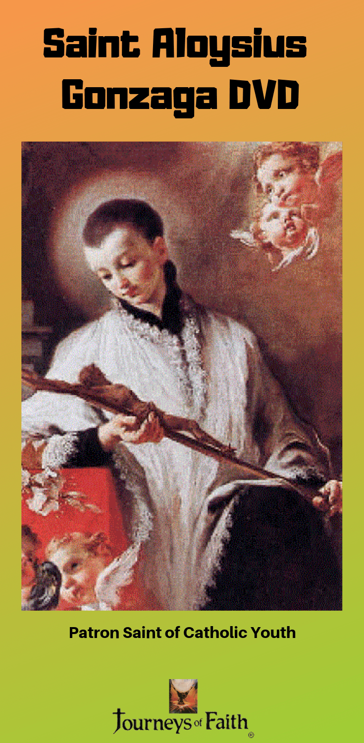 Saint Aloysius Gonzaga book cover from Holy Innocence by Bob and Penny Lord, featuring religious artwork and text.