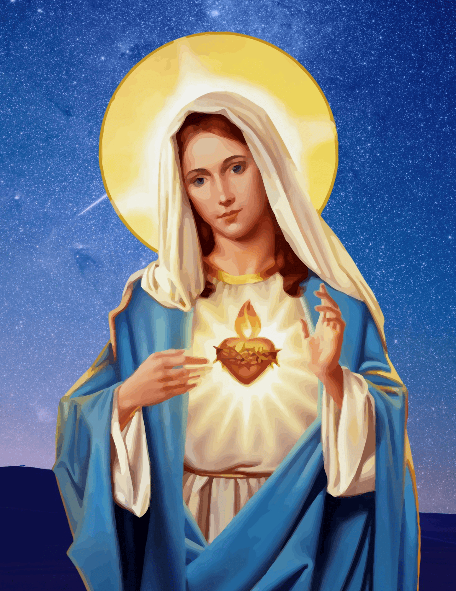 Immaculate Heart of Mary 8x10 print by Bob and Penny Lord, religious poster featuring a detailed image of the Virgin Mary.
