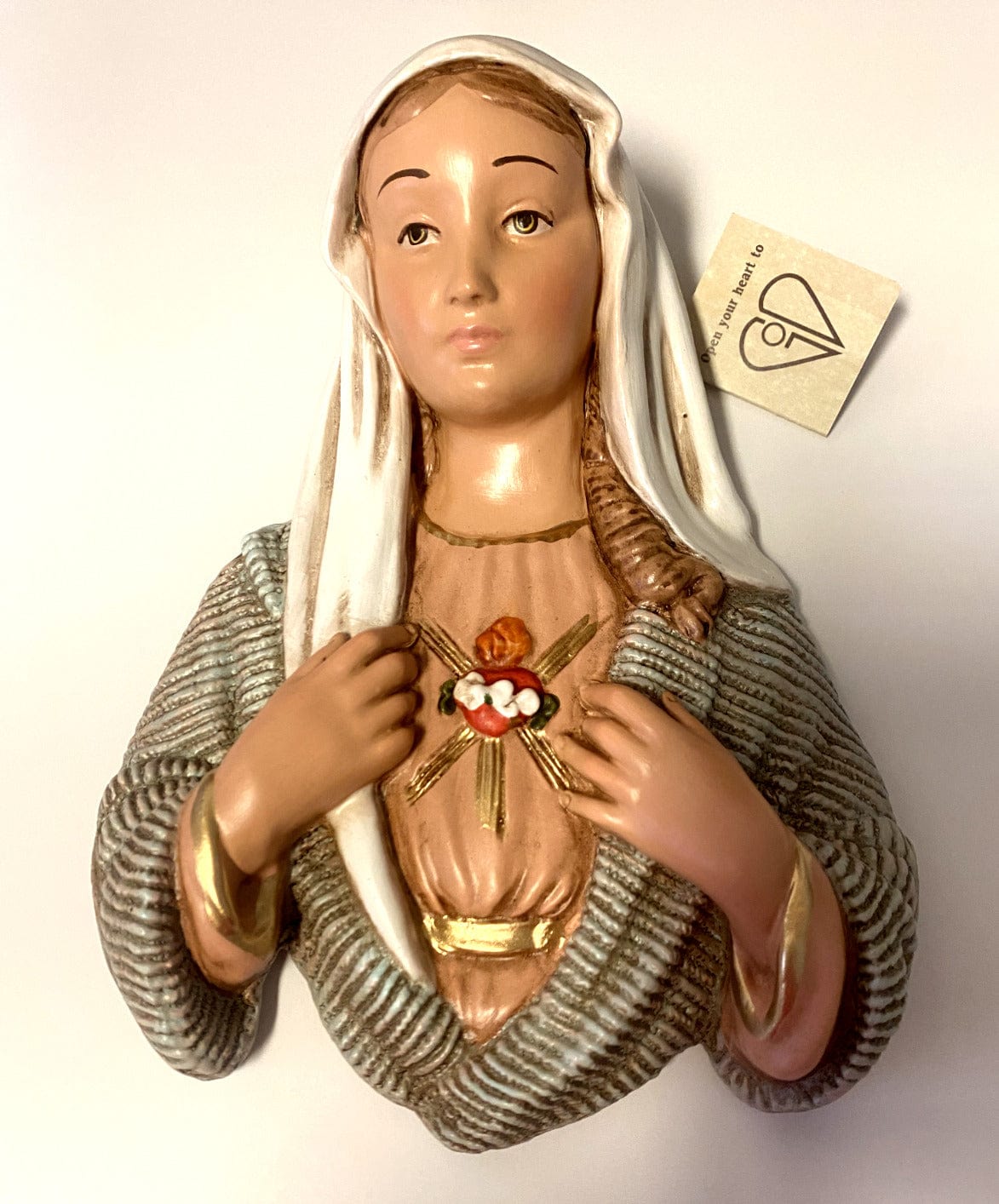 Hand painted 9-inch Immaculate Heart of Mary wall plaque by Bob and Penny Lord, featuring vibrant religious artwork.