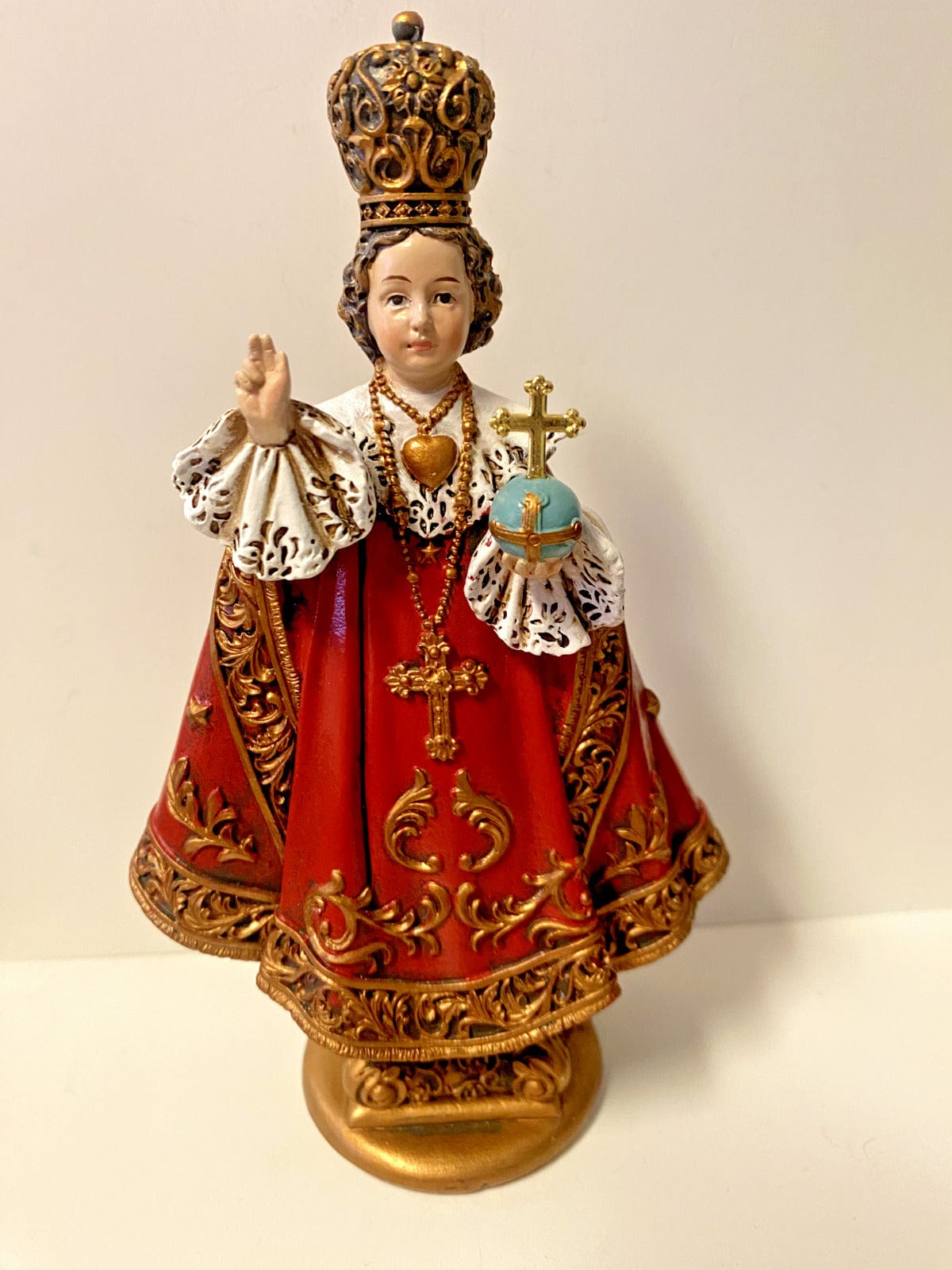 Six-inch Infant Jesus of Prague statue by Bob and Penny Lord, detailed religious collectible figure for spirituality and Christian decor.