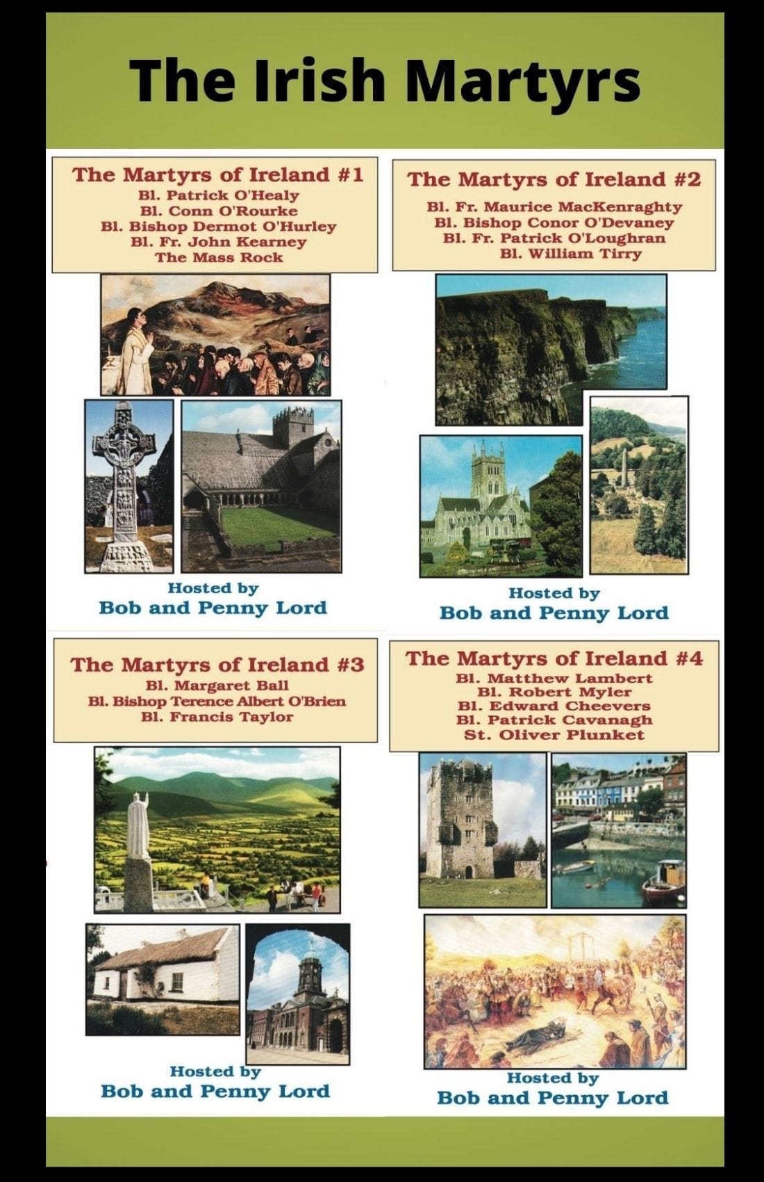 Open book titled "Martyrs They Died for Christ" by Bob and Penny Lord, featuring historical martyr illustrations.
