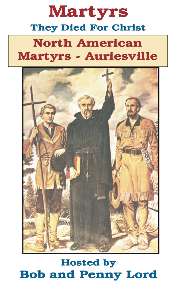 Book titled "Martyrs They Died for Christ" by Bob and Penny Lord, showing the cover with religious imagery and text.