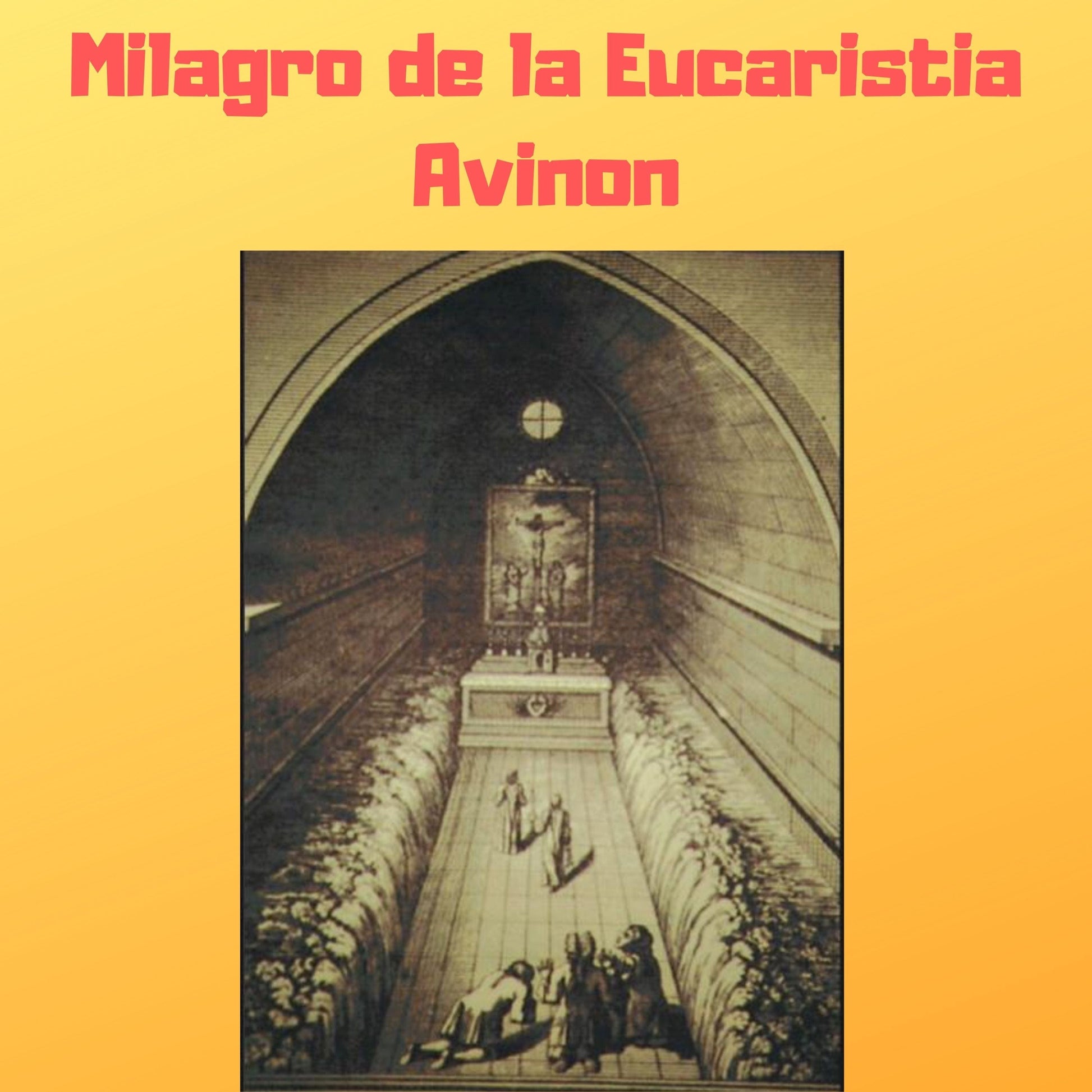 Audio book cover of Milagro de la Eucaristía Aviñón in Spanish by Bob and Penny Lord Ministry, featuring religious artwork.