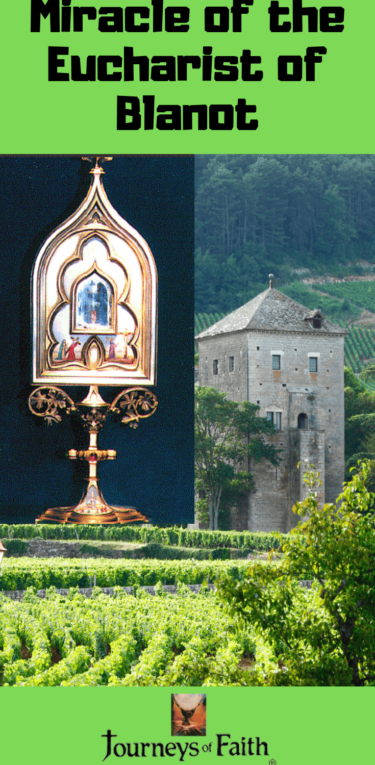 DVD titled Miracle of the Eucharist of Blanot by Bob and Penny Lord, featuring religious imagery and scenes related to the Eucharist.