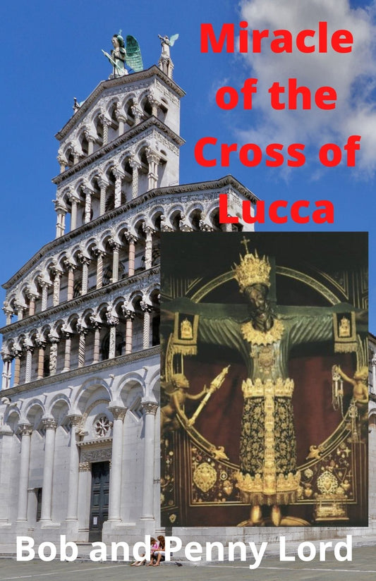 DVD titled Miracles of the Cross of Lucca by Bob and Penny Lord Ministry, showing the DVD case with religious imagery.