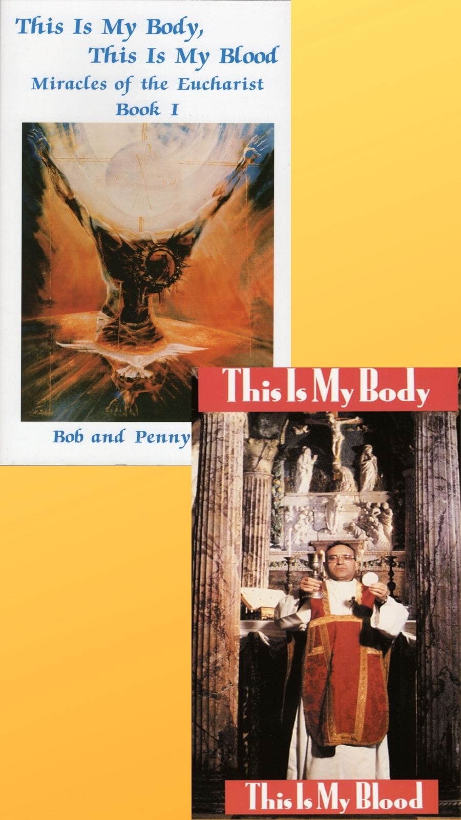 Miracles of the Eucharist book and DVD set by Bob and Penny Lord, featuring religious storytelling and educational content.